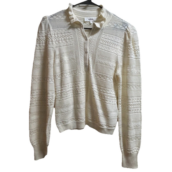 NWT Ba&sh Women's Vinnie Off-White Crotchet Pullover Jumper Cardigan-Size 1/S - Picture 4 of 11